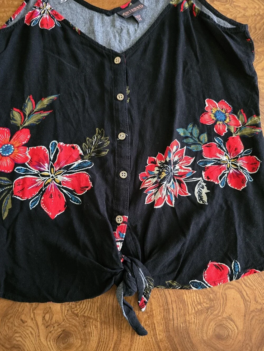 Shyanne Women's Floral Print Tie-Front Tank Top Size M Western Boho - Picture 4 of 6